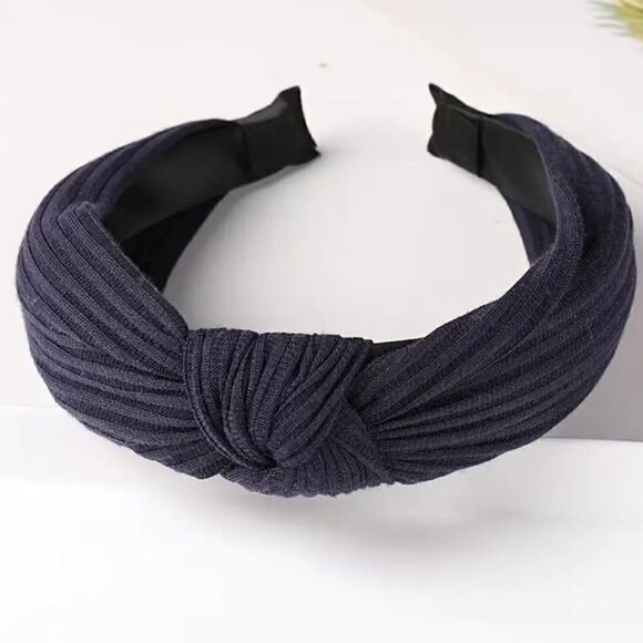 Navy Blue Ribbed Top Knot Headband - Picture 1 of 1